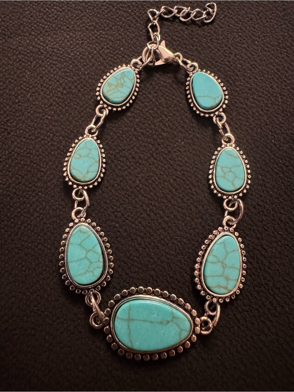 Faux Turquoise Silver Tone 7 Stone Bracelet - Adjustable - Boho Western